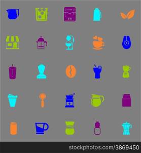Coffee and tea icons fluorescent color on gray background, stock vector