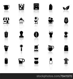Coffee and tea icons with reflect on white background, stock vector