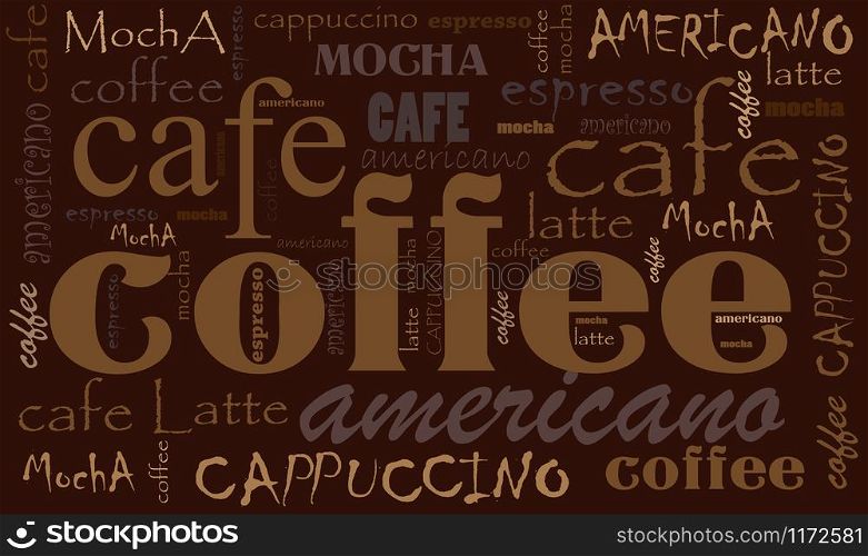 Coffee Background Different Blends and Types. Sketchy coffee icons and words