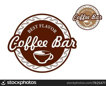 "Coffee bar signs with text "Best Flavor Coffee Bar" in beige and brown colors suitable for cafe and restaurant design isolated over white background. Coffee bar signs"