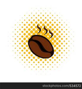 Coffee bean icon in comics style on a white background. Coffee bean icon, comics style