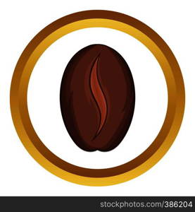 Coffee bean vector icon in golden circle, cartoon style isolated on white background. Coffee bean vector icon