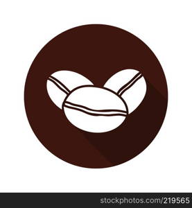 Coffee beans flat design long shadow icon. Coffee shop emblem. Vector silhouette symbol. Coffee beans flat design long shadow icon