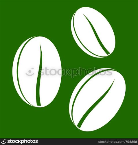 Coffee beans icon white isolated on green background. Vector illustration. Coffee beans icon green