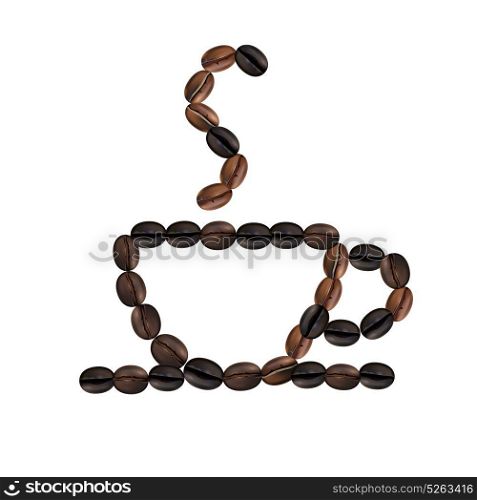 Coffee Beans Realistic Cup. Roasted beans in form of cup with hot coffee on white background realistic vector illustration