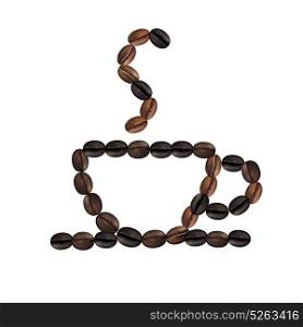 Coffee Beans Realistic Cup. Roasted beans in form of cup with hot coffee on white background realistic vector illustration