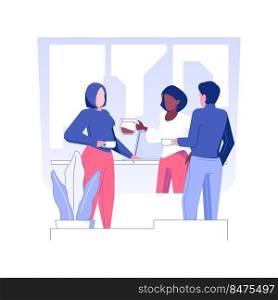 Coffee break at office isolated concept vector illustration. Group of multiethnic colleagues drinking coffee together, corporate business, office lifestyle, teambuilding idea vector concept.. Coffee break at office isolated concept vector illustration.