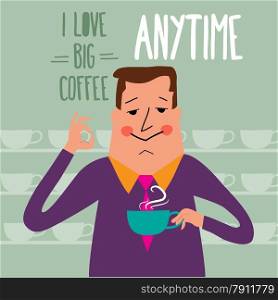 Coffee break, businessman drinking coffee, vector illustration