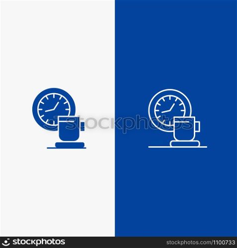 Coffee, Break, Cup, Time, Event Line and Glyph Solid icon Blue banner Line and Glyph Solid icon Blue banner