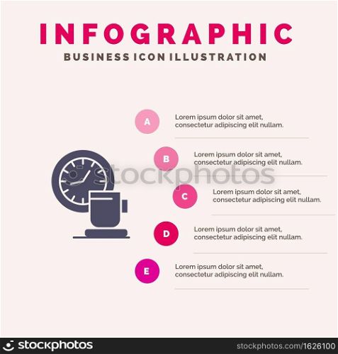 Coffee, Break, Cup, Time, Event Solid Icon Infographics 5 Steps Presentation Background