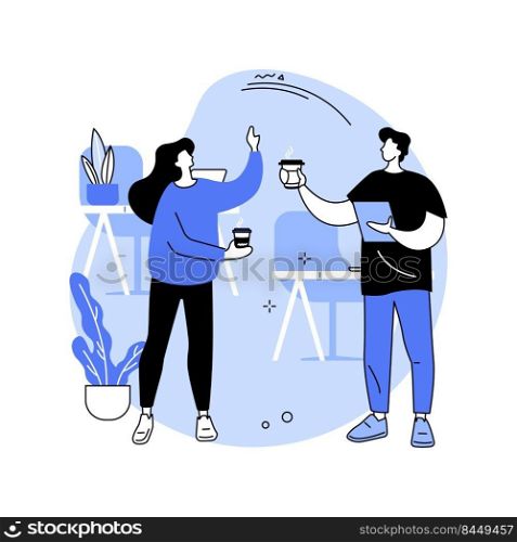 Coffee break isolated cartoon vector illustrations. Smiling diverse colleagues drink latte near coffee machine in smart office, communication process, modern workplace, beverage vector cartoon.. Coffee break isolated cartoon vector illustrations.
