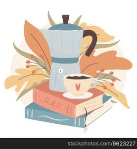 Coffee break time. Reading time. Cozy autumn days concept.