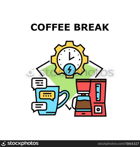 Coffee Break Vector Icon Concept. Coffee Break Time For Drinking Hot Energy Drink And Enjoying Conversation With Friend Or Colleague. Electronic Machine For Prepare Beverage Color Illustration. Coffee Break Vector Concept Color Illustration