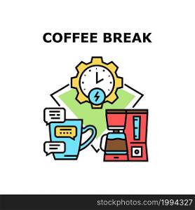 Coffee Break Vector Icon Concept. Coffee Break Time For Drinking Hot Energy Drink And Enjoying Conversation With Friend Or Colleague. Electronic Machine For Prepare Beverage Color Illustration. Coffee Break Vector Concept Color Illustration
