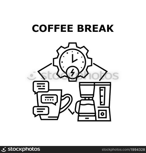 Coffee Break Vector Icon Concept. Coffee Break Time For Drinking Hot Energy Drink And Enjoying Conversation With Friend Or Colleague. Electronic Machine For Prepare Beverage Black Illustration. Coffee Break Vector Concept Black Illustration