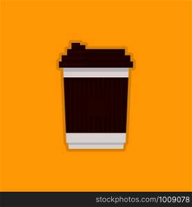coffee brown paper cup on yellow background, flat. coffee brown paper cup on yellow background
