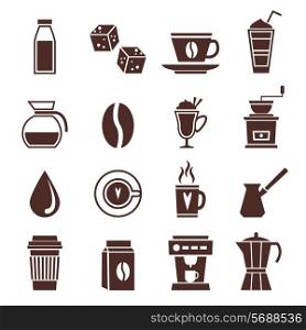 Coffee cafe cafeterie shop monochrome icons set with coffee-bulb jar bean isolated vector illustration