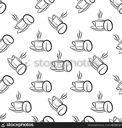 Coffee Cup And Coffee Bean Icon Seamless Pattern Vector Art Illustration