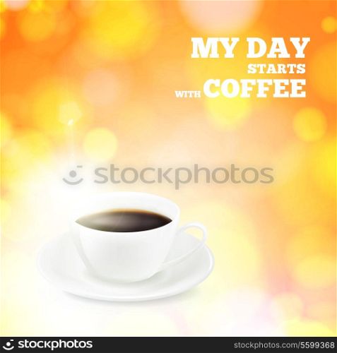 Coffee cup and saucer on a bright background. Vector illustration.