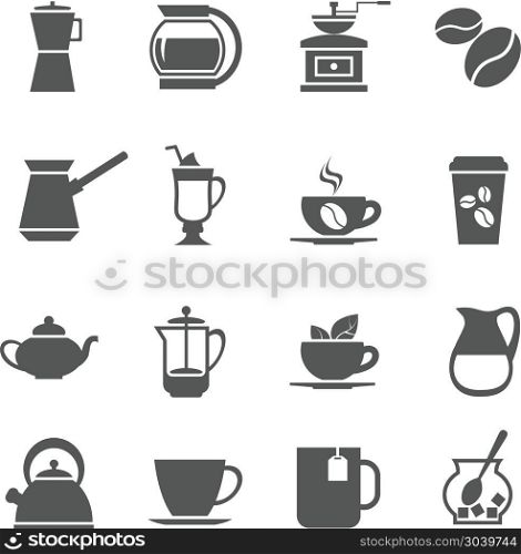 Coffee cup and tea vector icons. Coffee cup and tea vector icons. Cup with hot cappuccino, big mug with espresso to breakfast illustration