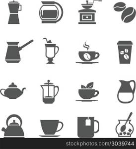 Coffee cup and tea vector icons. Coffee cup and tea vector icons. Cup with hot cappuccino, big mug with espresso to breakfast illustration