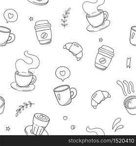 Coffee Cup. Coffee Seamless pattern. Doodle Vector illustration