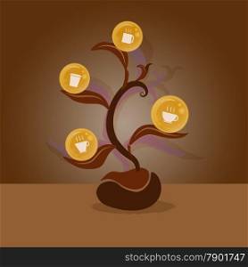 Coffee cup icon on leaves, grow from coffee bean. You can make many type of coffee cencept