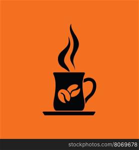 Coffee cup icon. Orange background with black. Vector illustration.