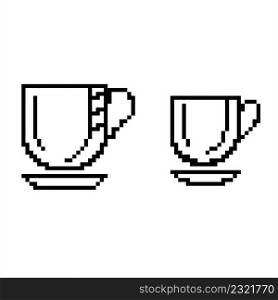 Coffee Cup Icon Pixel Art, Tea Cup Icon Vector Art Illustration, Digital Pixelated Form