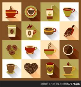 Coffee cup icons set with cafe mugs hot drink morning beverage isolated vector illustration