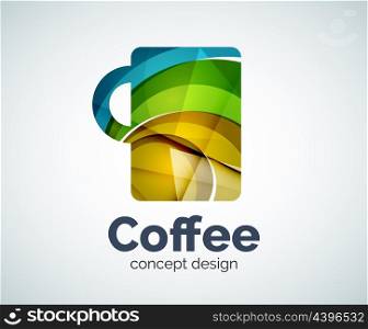 Coffee cup logo template, abstract elegant glossy business icon