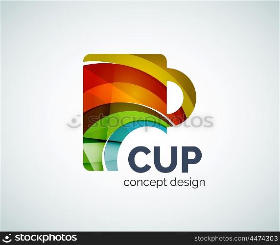Coffee cup logo template, abstract elegant glossy business icon