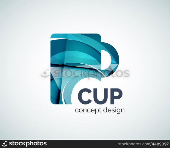 Coffee cup logo template, abstract elegant glossy business icon