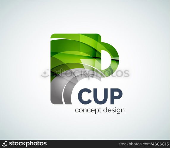 Coffee cup logo template, abstract elegant glossy business icon