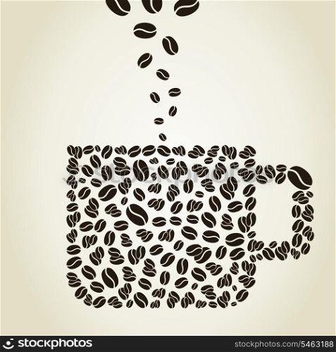 Coffee cup made of coffee grains. A vector illustration