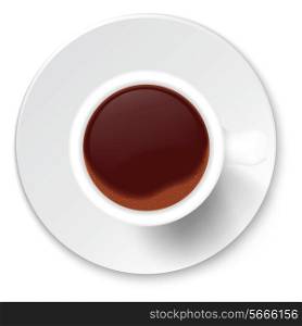 Coffee cup on a porcelain saucer isolated on a white background. Vector illustration