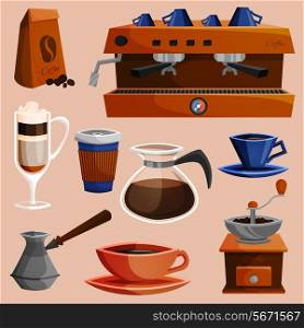 Coffee cup pot energetic drink decorative icons set isolated vector illustration