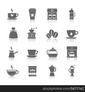 Coffee cup pot energetic drink icons black set isolated vector illustration
