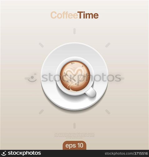Coffee cup top view vector. Cappuccino foam. Design concept. Coffee time Creative idea. Realistic vector.