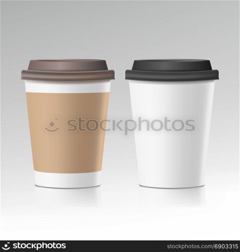 Coffee Cup Vector. Take Away Cafe Coffee Cup Mockup. Isolated Illustration. 3d Coffee Paper Cup Vector. Collection 3d Coffee Cup Mockup. Isolated Illustration