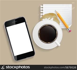 Coffee Cup with Abstract Tablet Vector Illustration on Business Theme