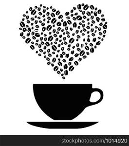 coffee cup with beans in heart vector