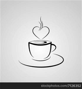 Coffee Cup with steam in the form of a heart, black and white pattern