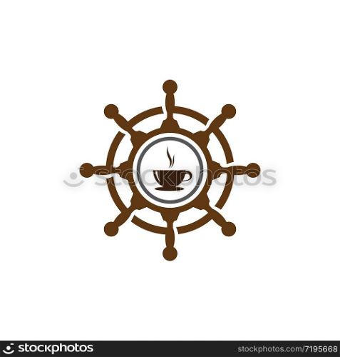 Coffee cup with steering ship logo vector icon illustration design