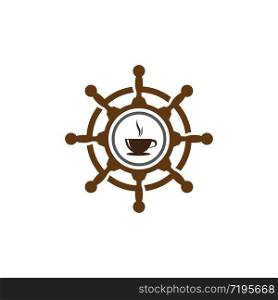 Coffee cup with steering ship logo vector icon illustration design