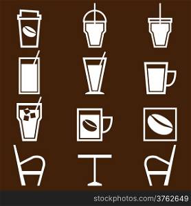 Coffee drinks icons in coffee shop, stock vector