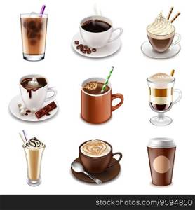 Coffee drinks icons set vector image