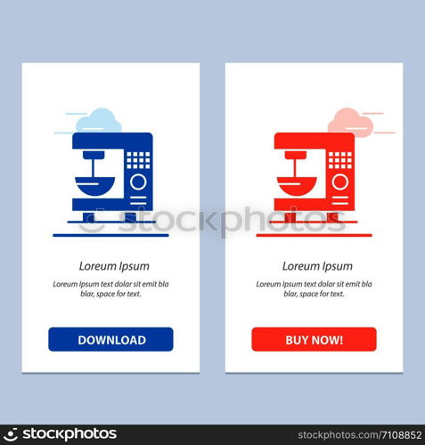 Coffee, Electric, Home, Machine Blue and Red Download and Buy Now web Widget Card Template