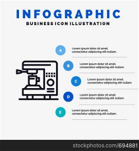 Coffee, Electric, Home, Machine Blue Infographics Template 5 Steps. Vector Line Icon template