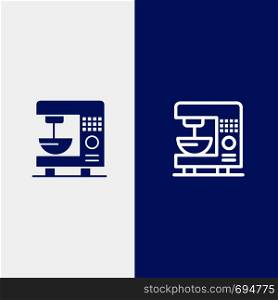 Coffee, Electric, Home, Machine Line and Glyph Solid icon Blue banner
